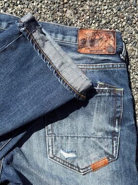 PRPS goods & Co Barracuda blue distressed Japanese denim Jeans button fly 33